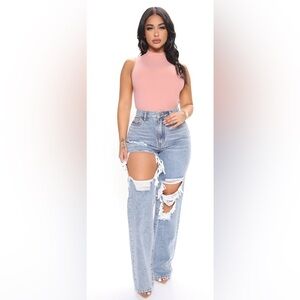 Fashion Nova- Sassy Straight Leg Jeans - Light Blue Wash - SZ 7